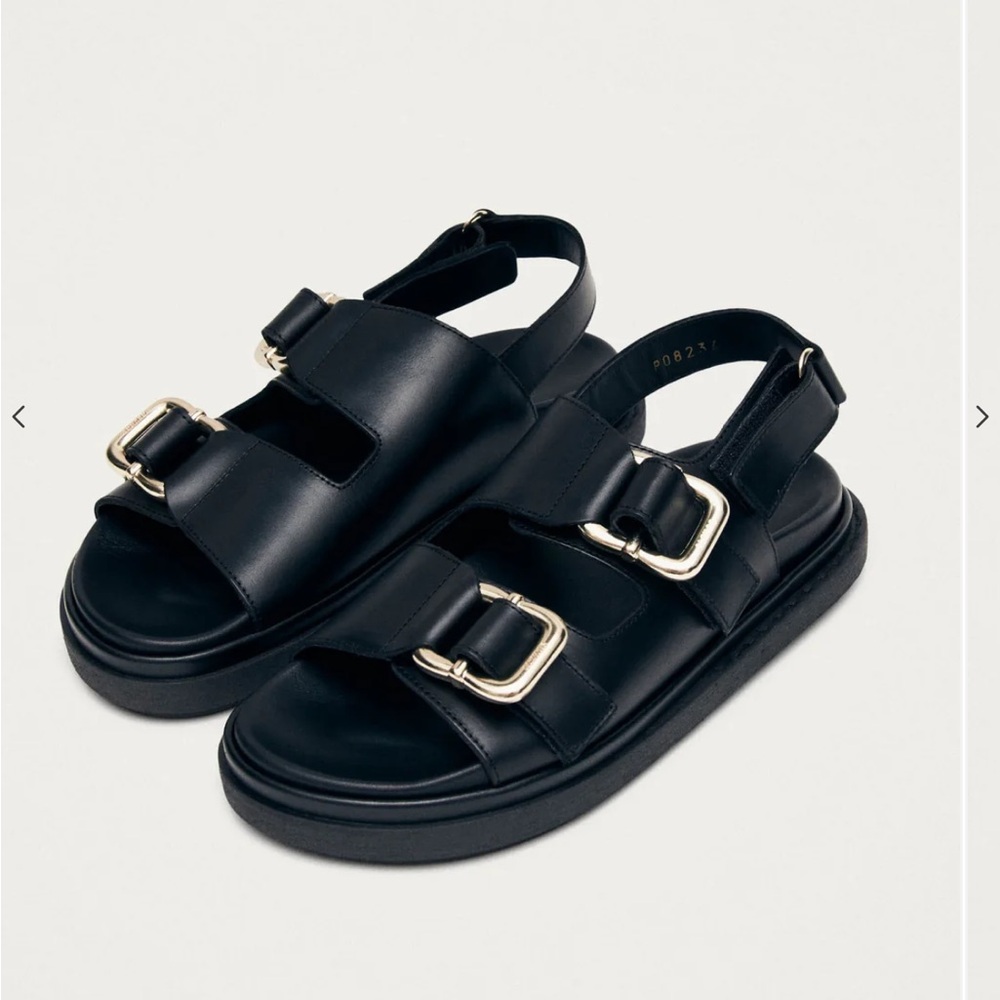 ALOHAS Black Sandals with Gold Buckles